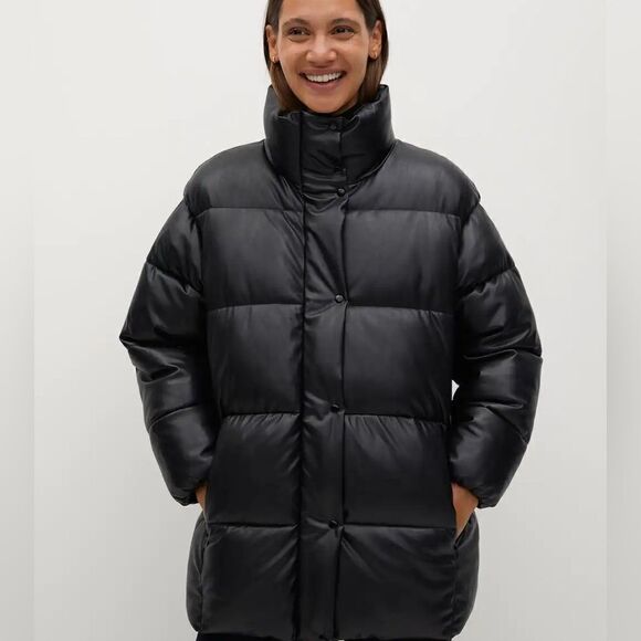 Mango Faux Leather Puffer Jacket Coat New - Picture 7 of 12